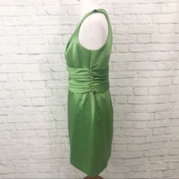 David’s Bridal Green Satin Ruched Halter Dress - Picture 2 of 4